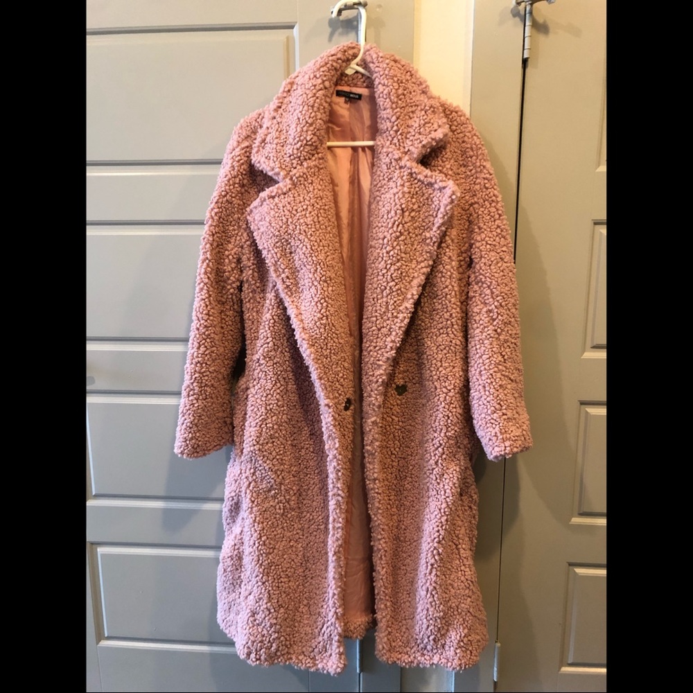 Fashion Nova Pink Teddy Trench Coat